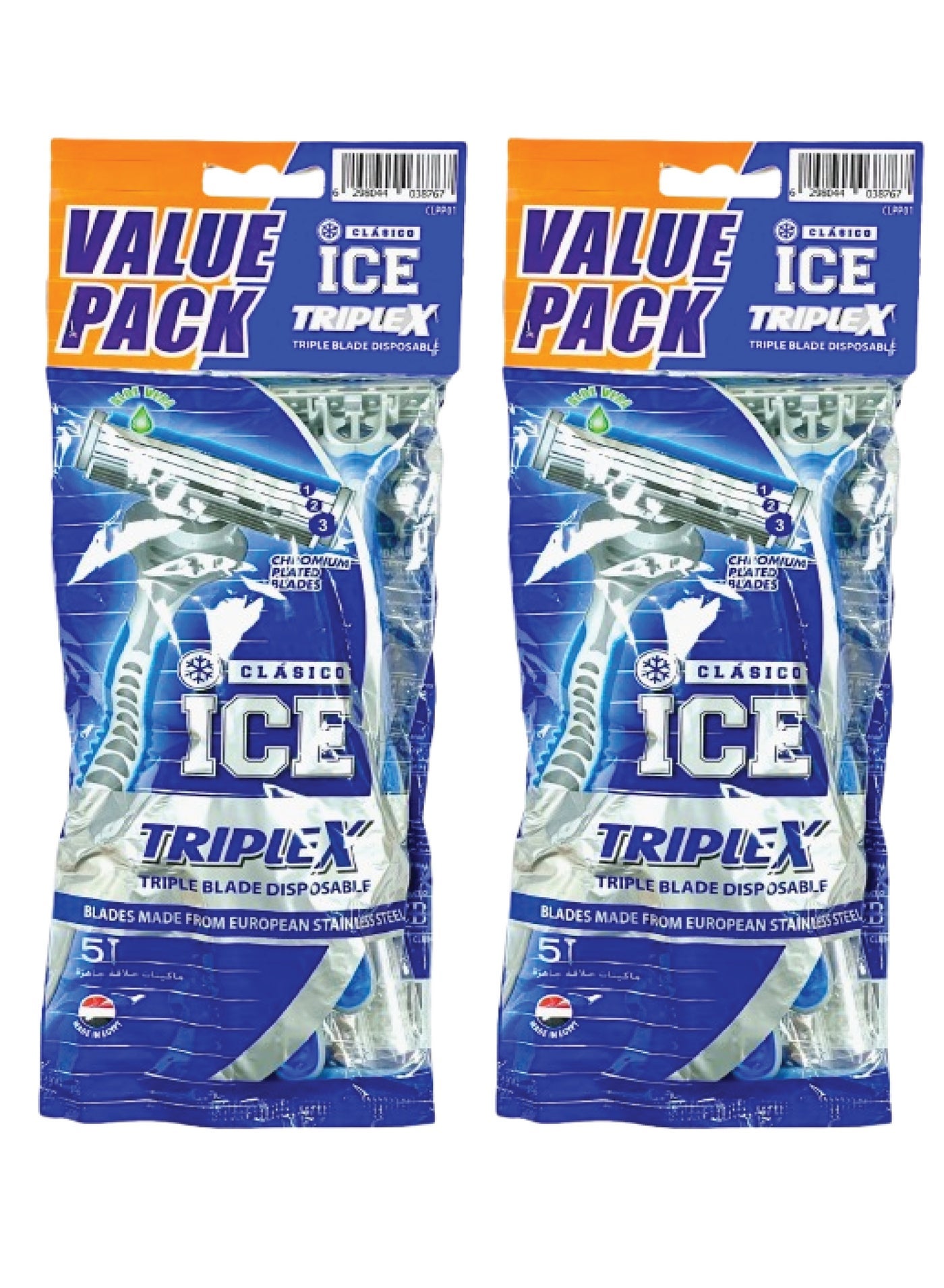 Clasico Ice Triplex Sport Disposable Triple Blade Razors for Men 5+5-Pieces